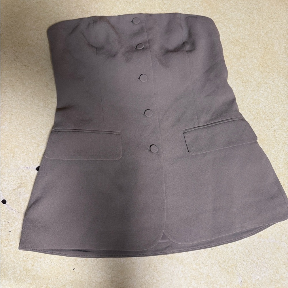 Gray Strapless Button-Up Top
